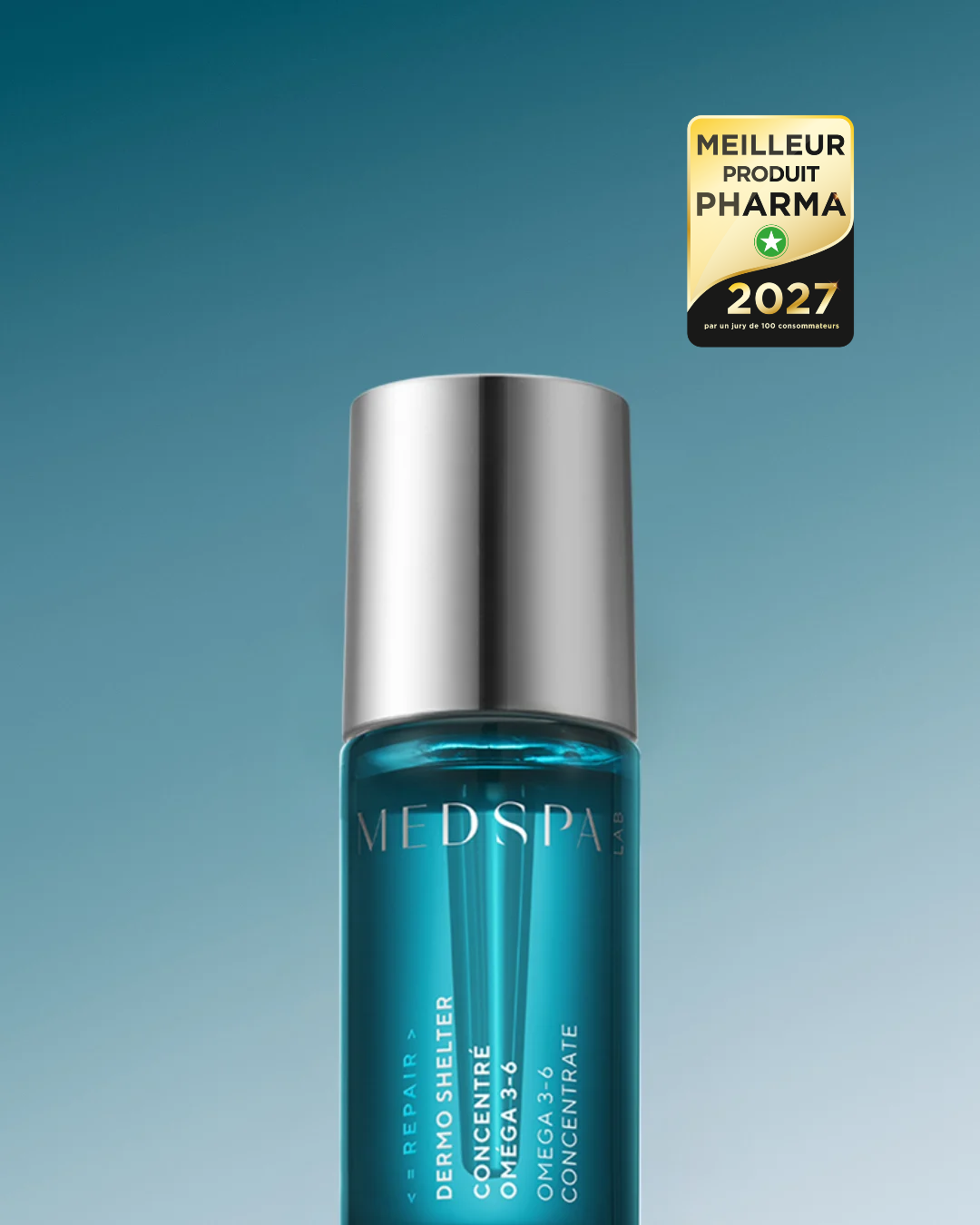 Huile Dermo Shelter R2 Oméga 3-6 de Medspa Laboratoires, lauréate Meilleur Produit Pharma 2027.